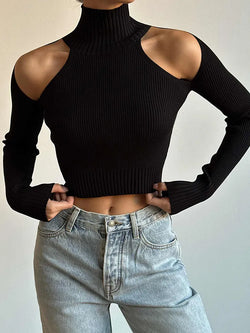 black knitted cropped top