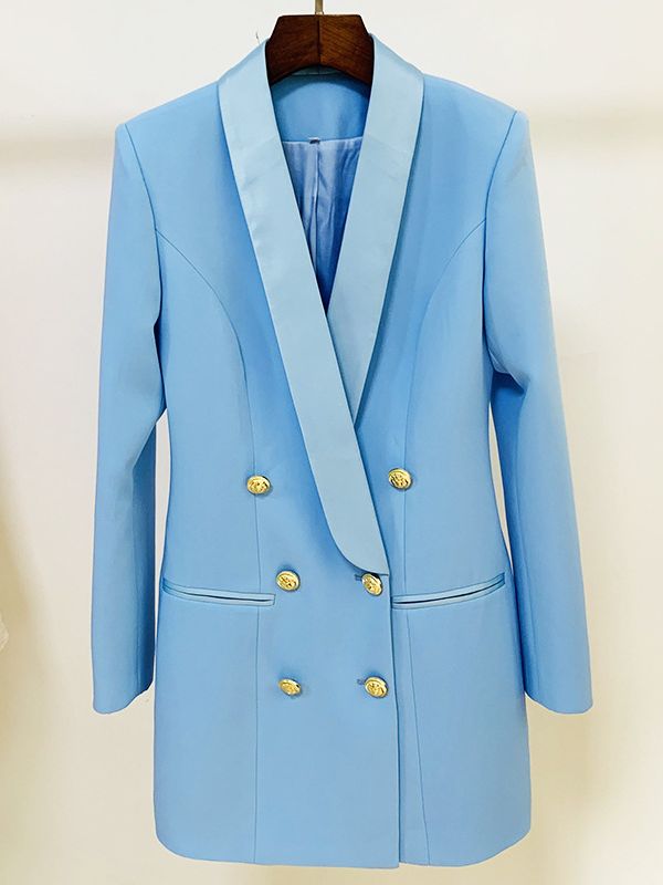 baby blue double-breasted blazer