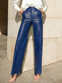 blue faux leather pants