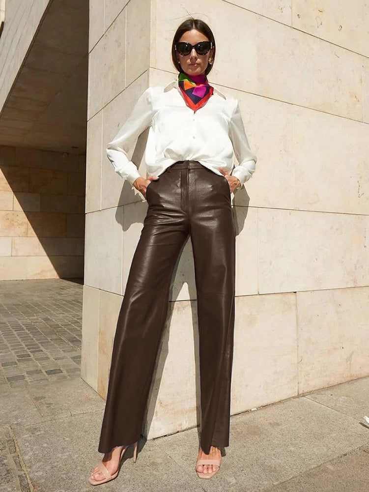 brown faux leather pants