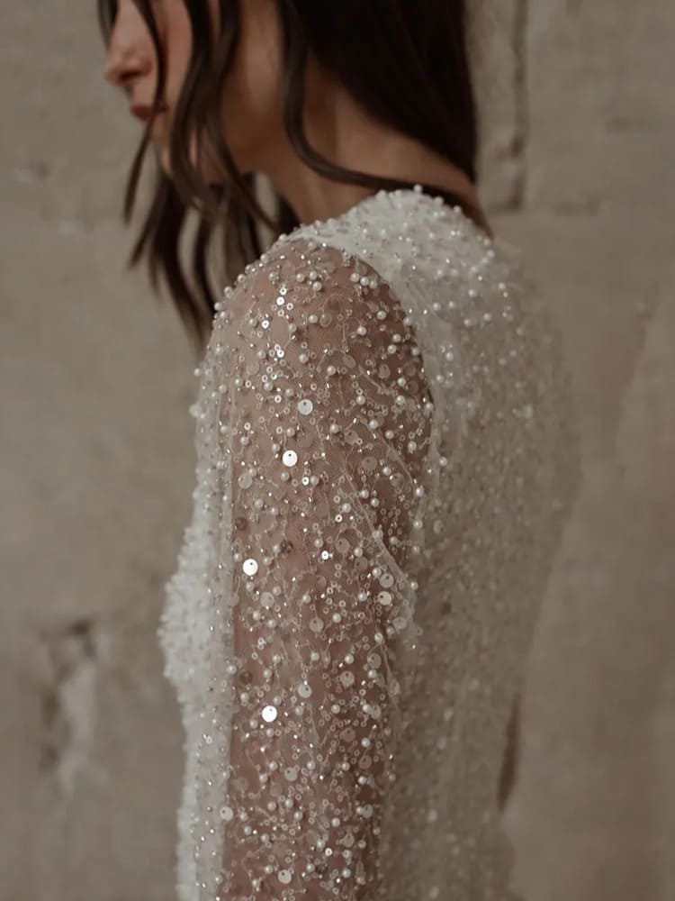 white sequin feather mini dress zoom