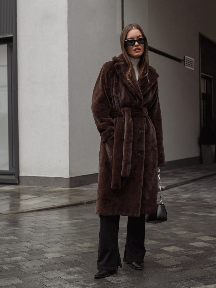 brown faux fur coat