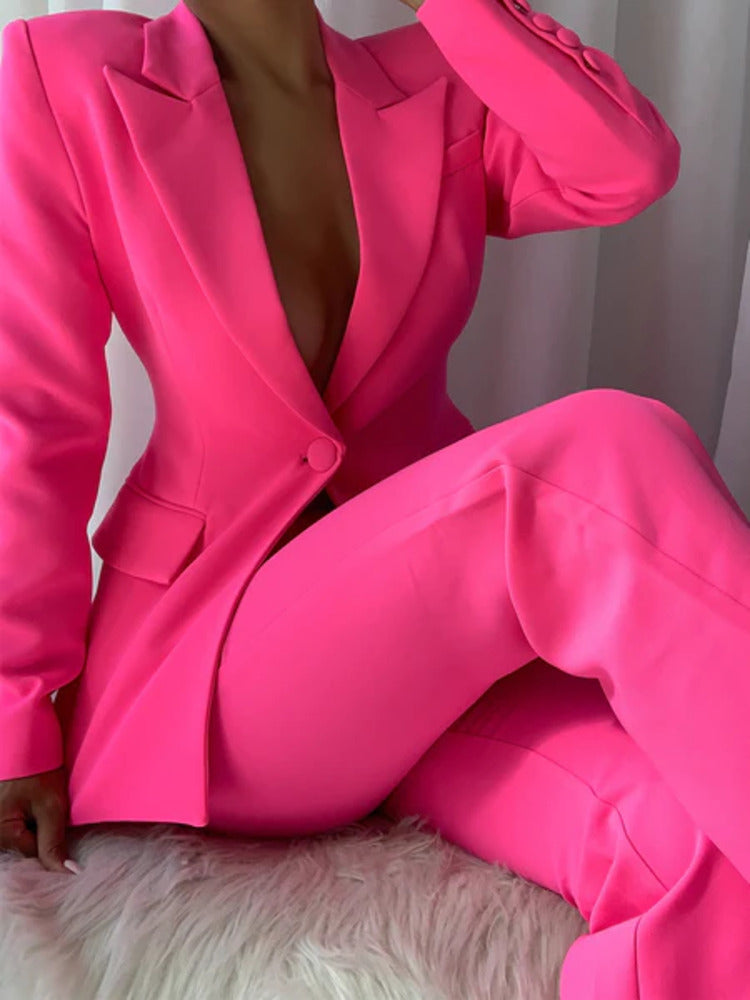 pink tailored suit