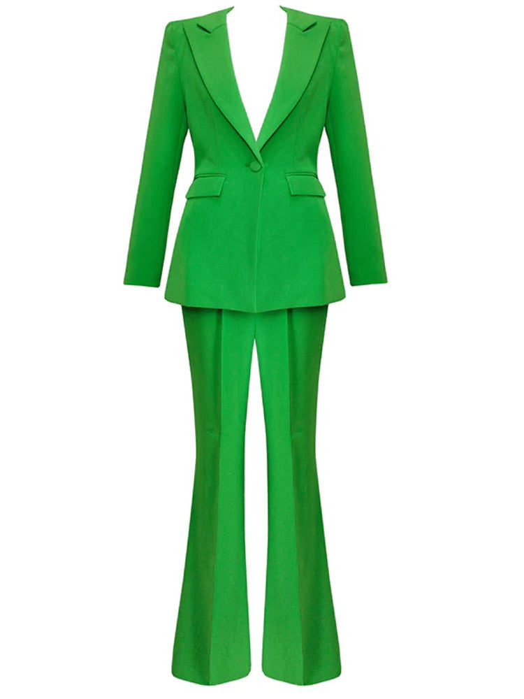 green tailored suit