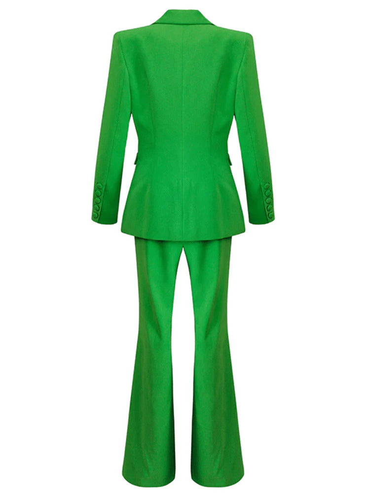 green tailored suit