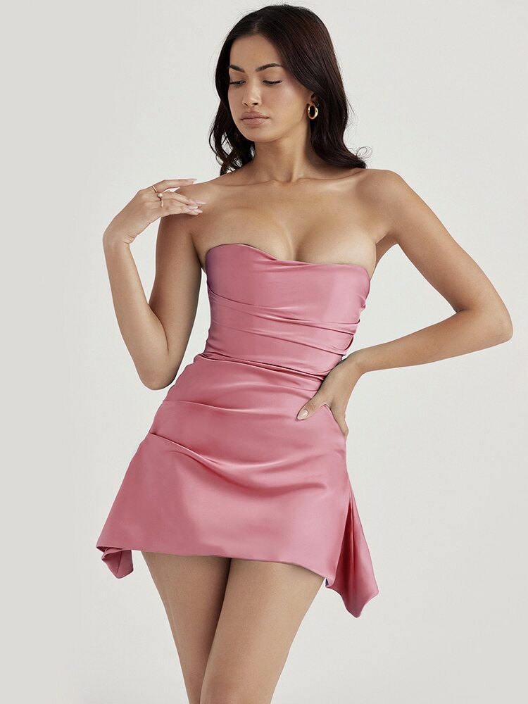 dark pink satin mini dress