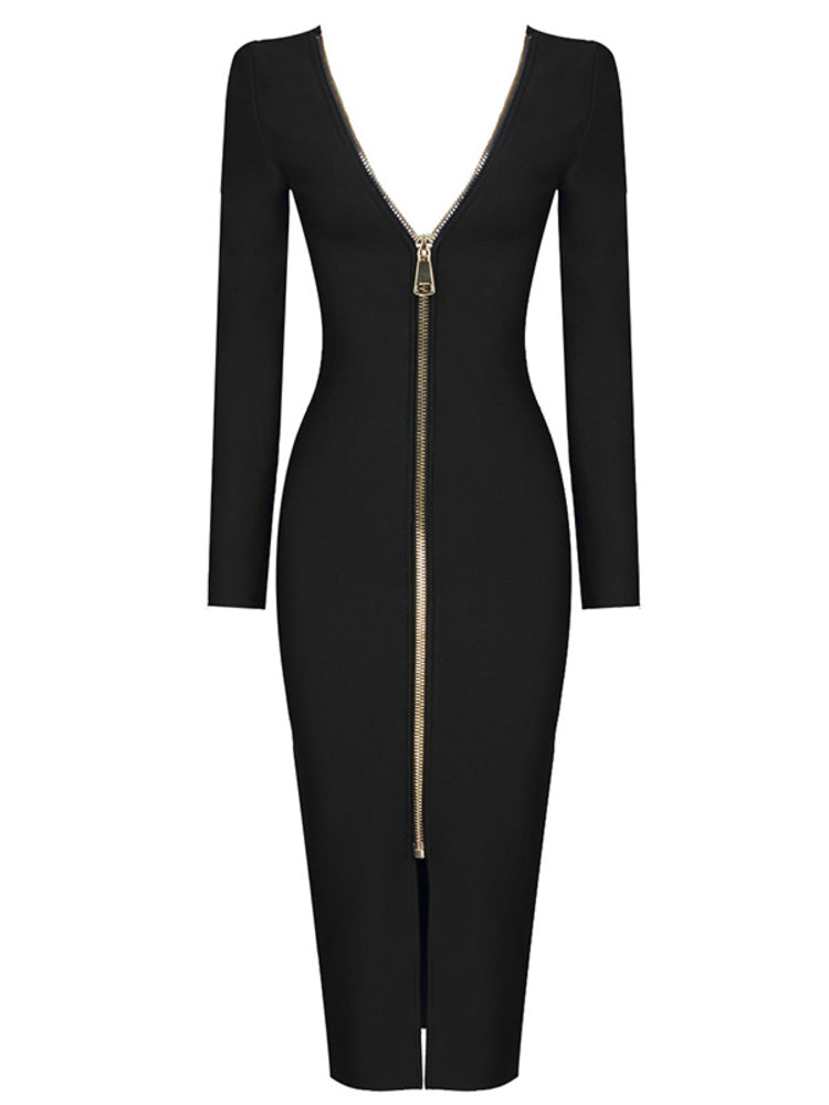 black deep v-neck bodycon dress