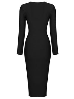 black deep v-neck bodycon dress