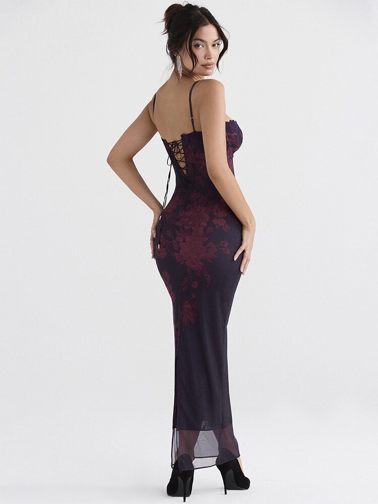 dark purple mesh maxi dress