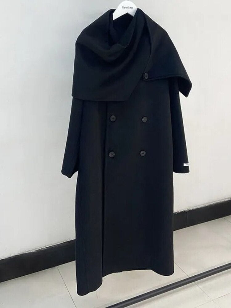 black scarf detail coat