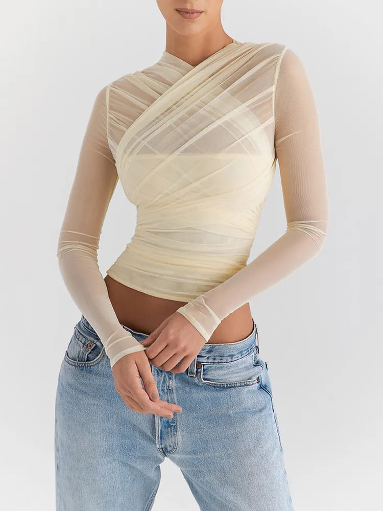 ivory sheer mesh layered top