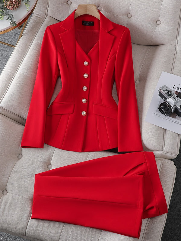 red two-piece suit